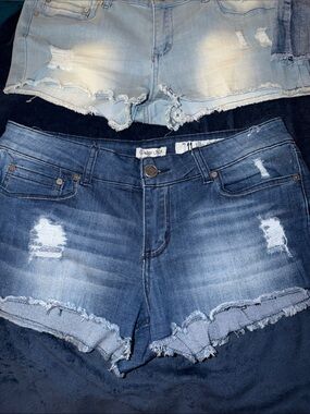 Indigo Rein Distressed Denim Jean Shorts - Light & Dark Blue